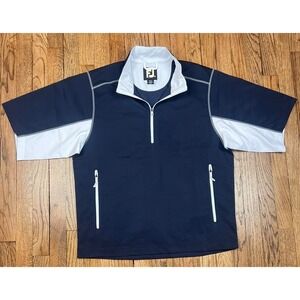 Footjoy Pullover Golf Windbreaker Half Zip Pockets Short Sleeve Blue Sz Medium